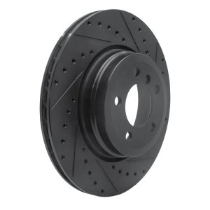 BMW 760I Brake Rotor (1) - Rear Right - R1 Concepts - Drilled & Slotted - Black - `05-`08